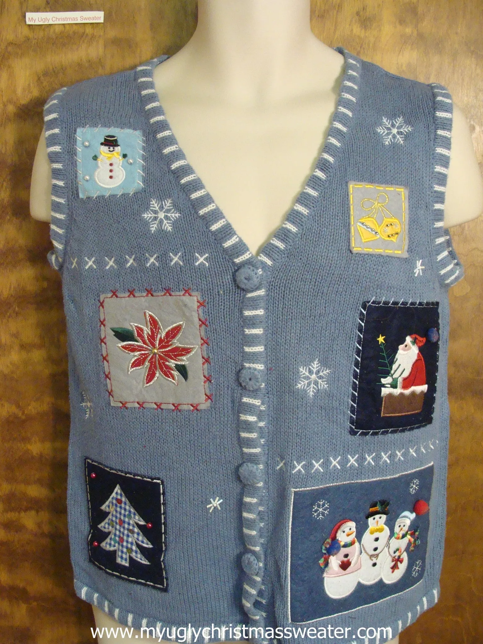 Blue Holiday Knit Ugly Christmas Sweater Vest