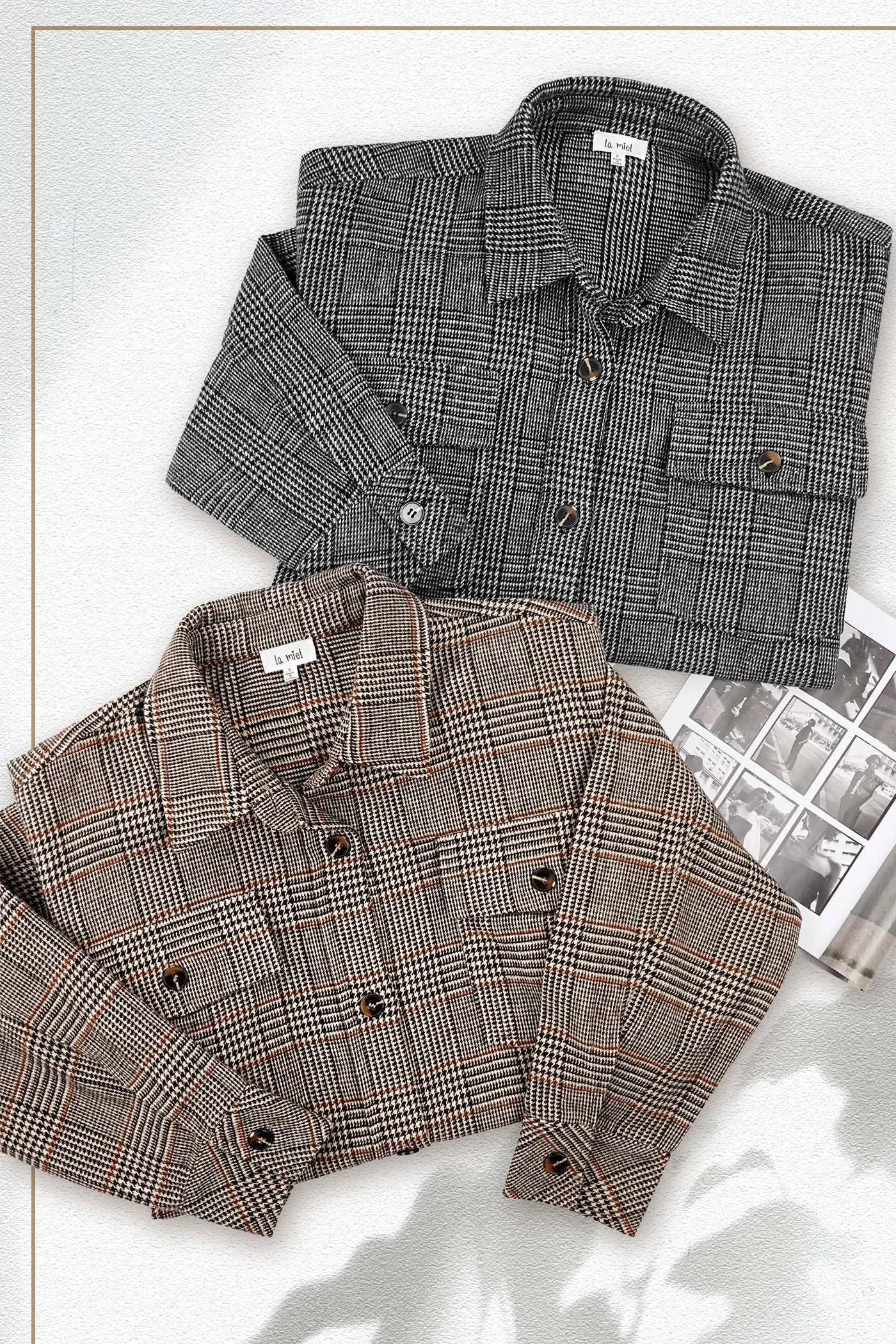 Brown Classic Button Down Plaid Shacket with Side Pockets