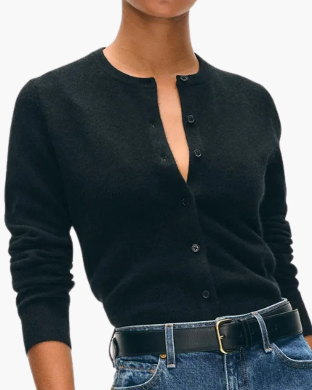 CASHMERE CREWNECK CARDIGAN IN BLACK