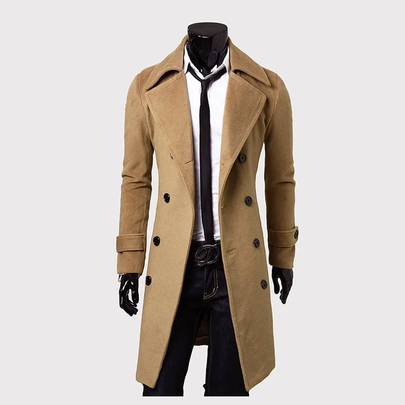 Double Breasted And Long Simple Coats - Luxurious Men's Woolen Coat