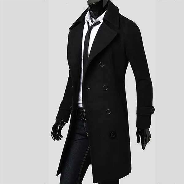 Double Breasted And Long Simple Coats - Luxurious Men's Woolen Coat