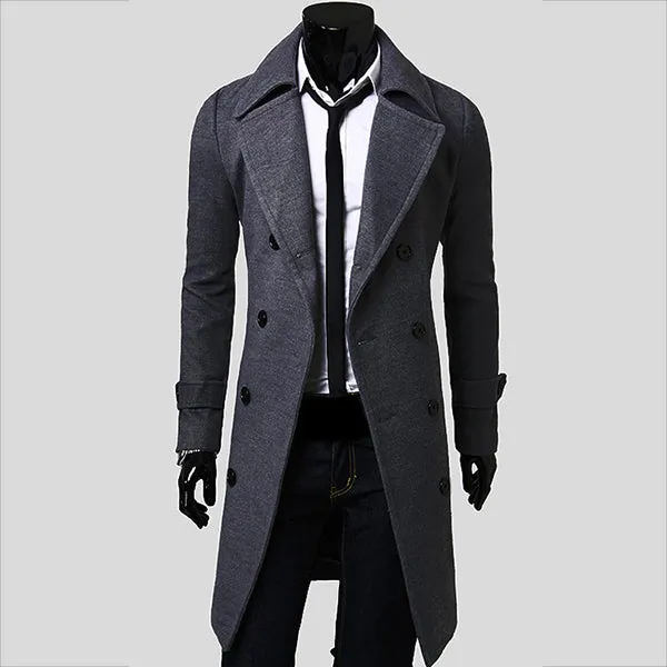 Double Breasted And Long Simple Coats - Luxurious Men's Woolen Coat