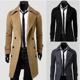 Double Breasted And Long Simple Coats - Luxurious Men's Woolen Coat