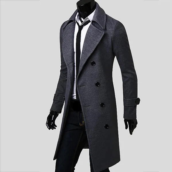 Double Breasted And Long Simple Coats - Luxurious Men's Woolen Coat