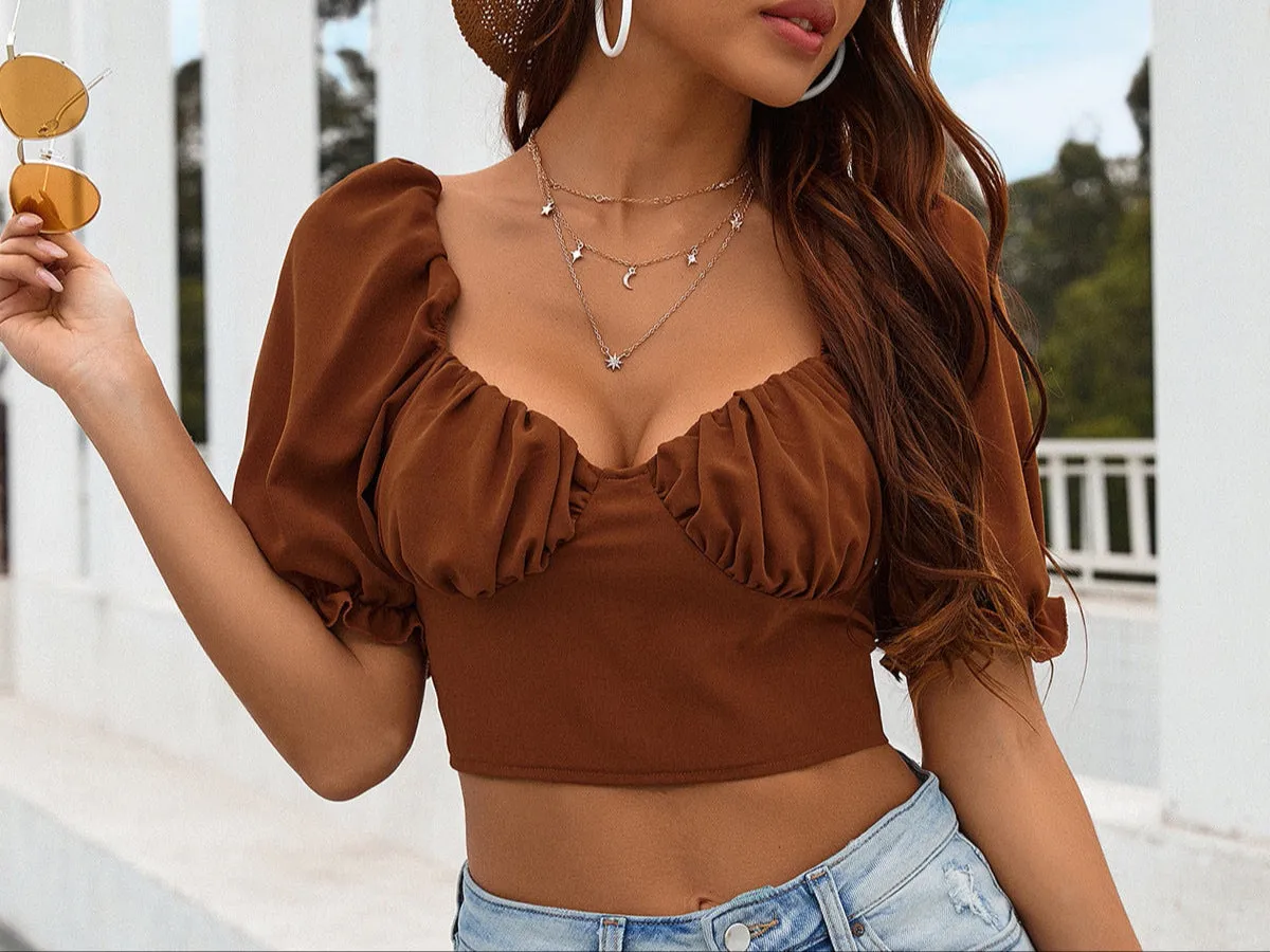 Fashion Lantern Sleeve Halter Bow Crop Top