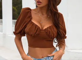 Fashion Lantern Sleeve Halter Bow Crop Top