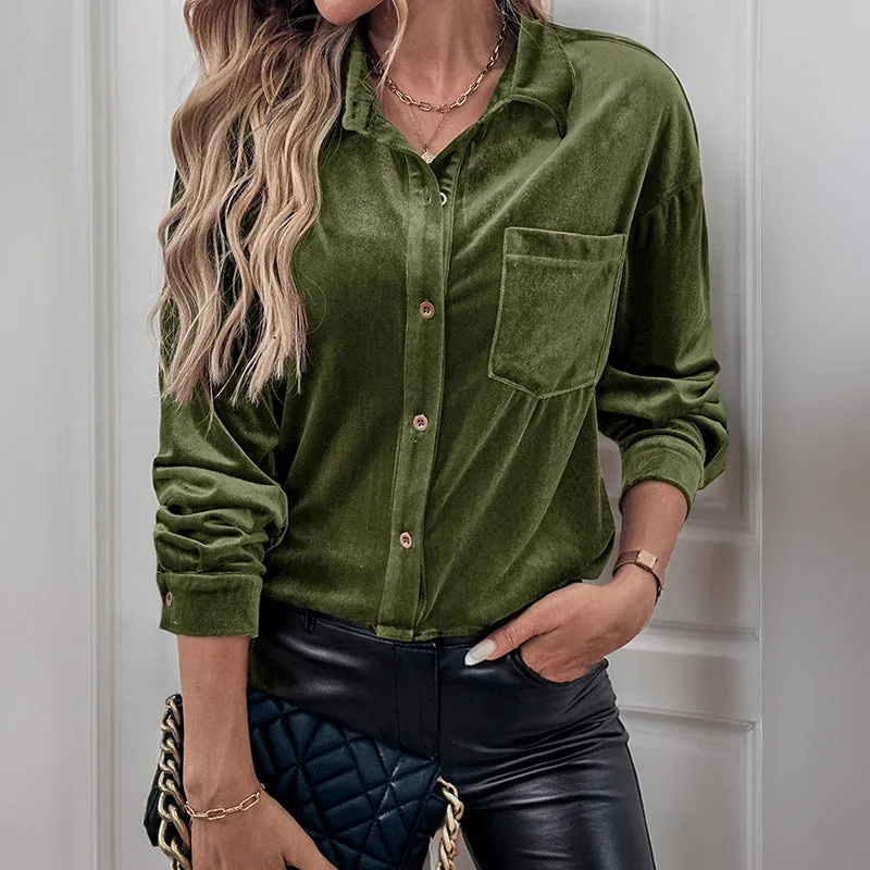 Fashion Lapel Velvet Long-Sleeved Shirt