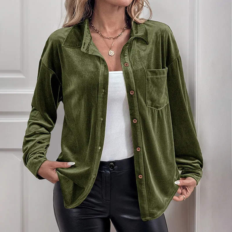 Fashion Lapel Velvet Long-Sleeved Shirt