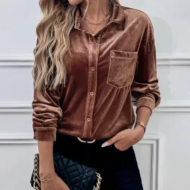 Fashion Lapel Velvet Long-Sleeved Shirt