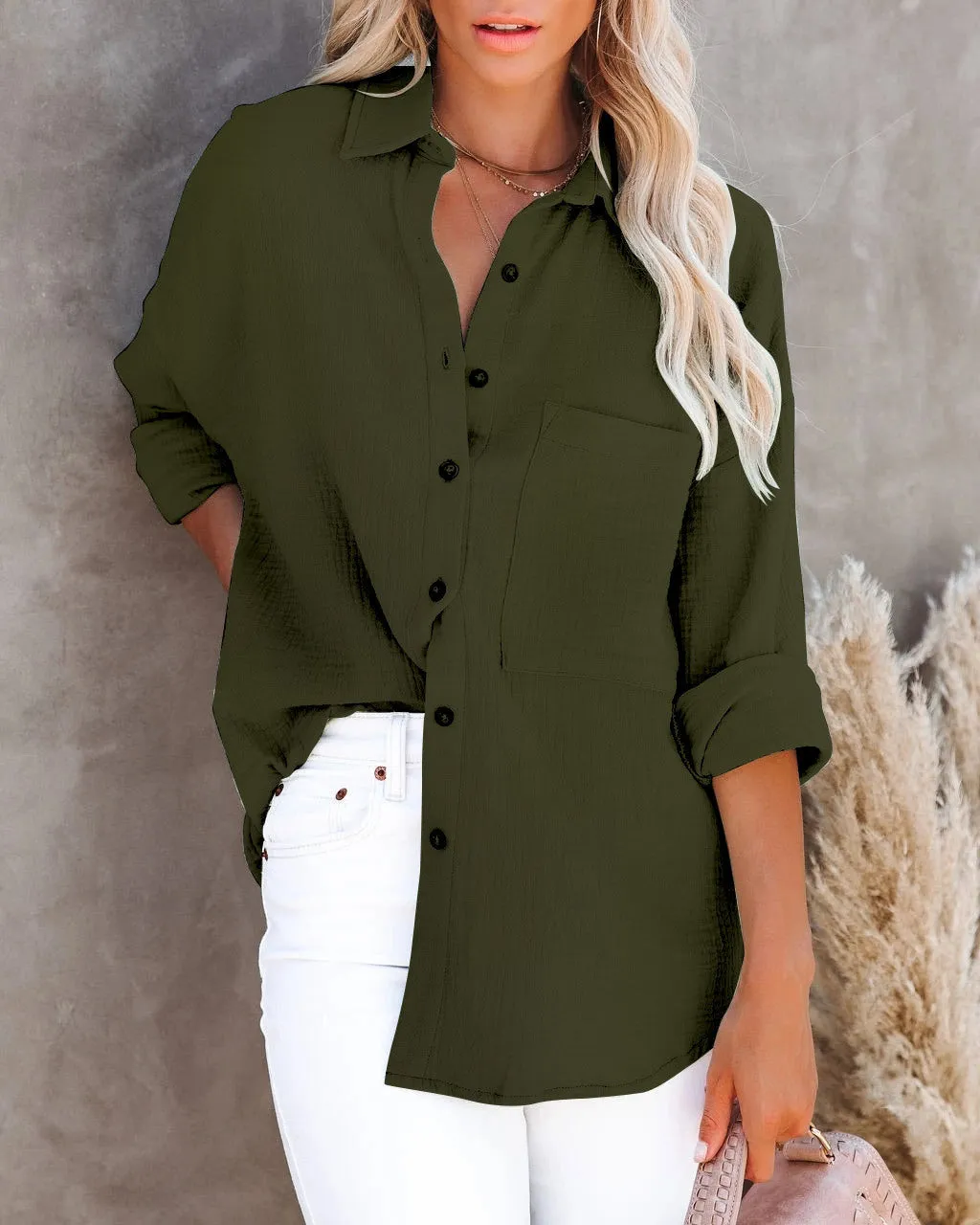 Fashion V-Neck Button Linen Shirt