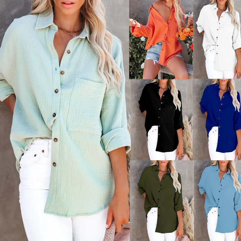 Fashion V-Neck Button Linen Shirt