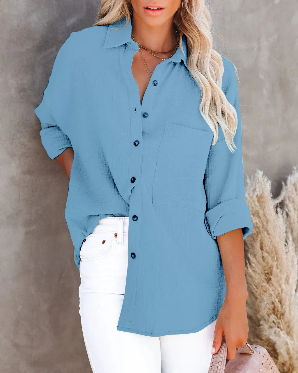 Fashion V-Neck Button Linen Shirt