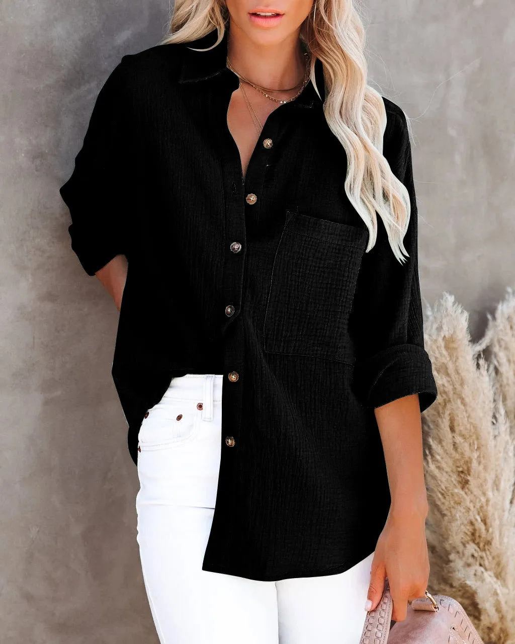 Fashion V-Neck Button Linen Shirt