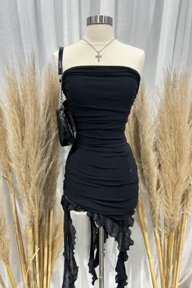 Melanie Ruffle Mini Dress (Black)