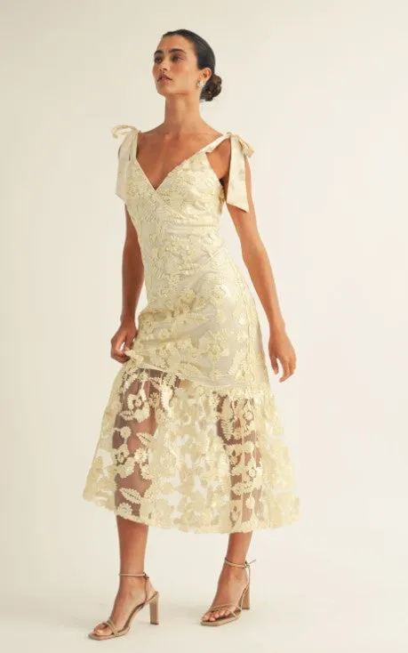 Shoulder Tie Midi Dress