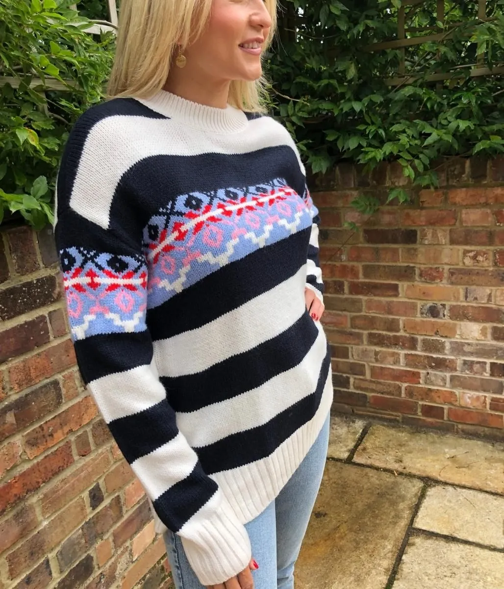 Striped Panel Detail Relaxed Jumper