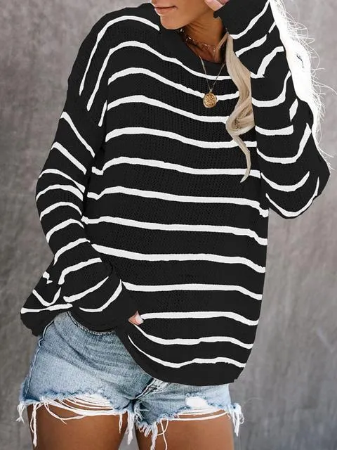 Striped Round Neck Loose Lightweight Pullover